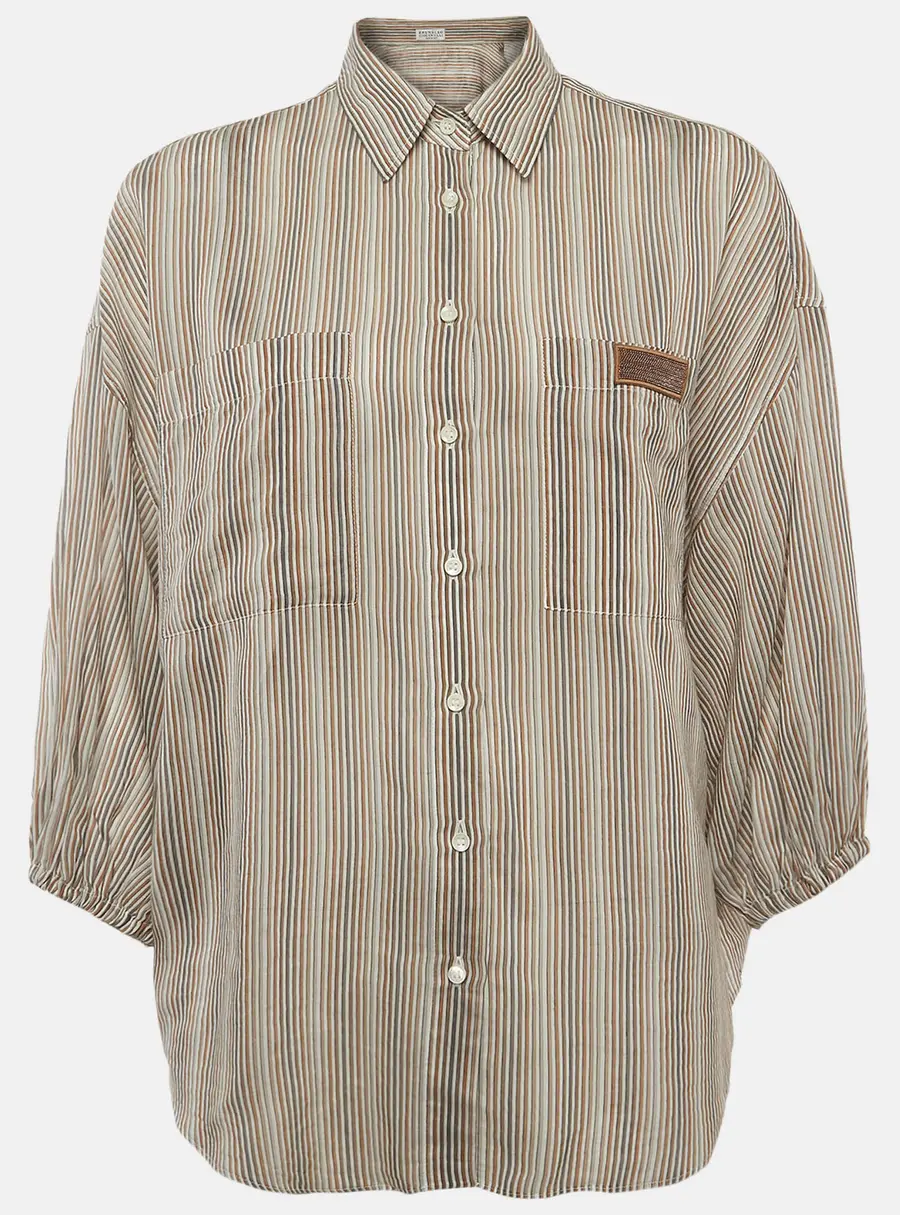 Brunello Cucinelli Multicolour Striped Silk Blend Button Down Shirt M