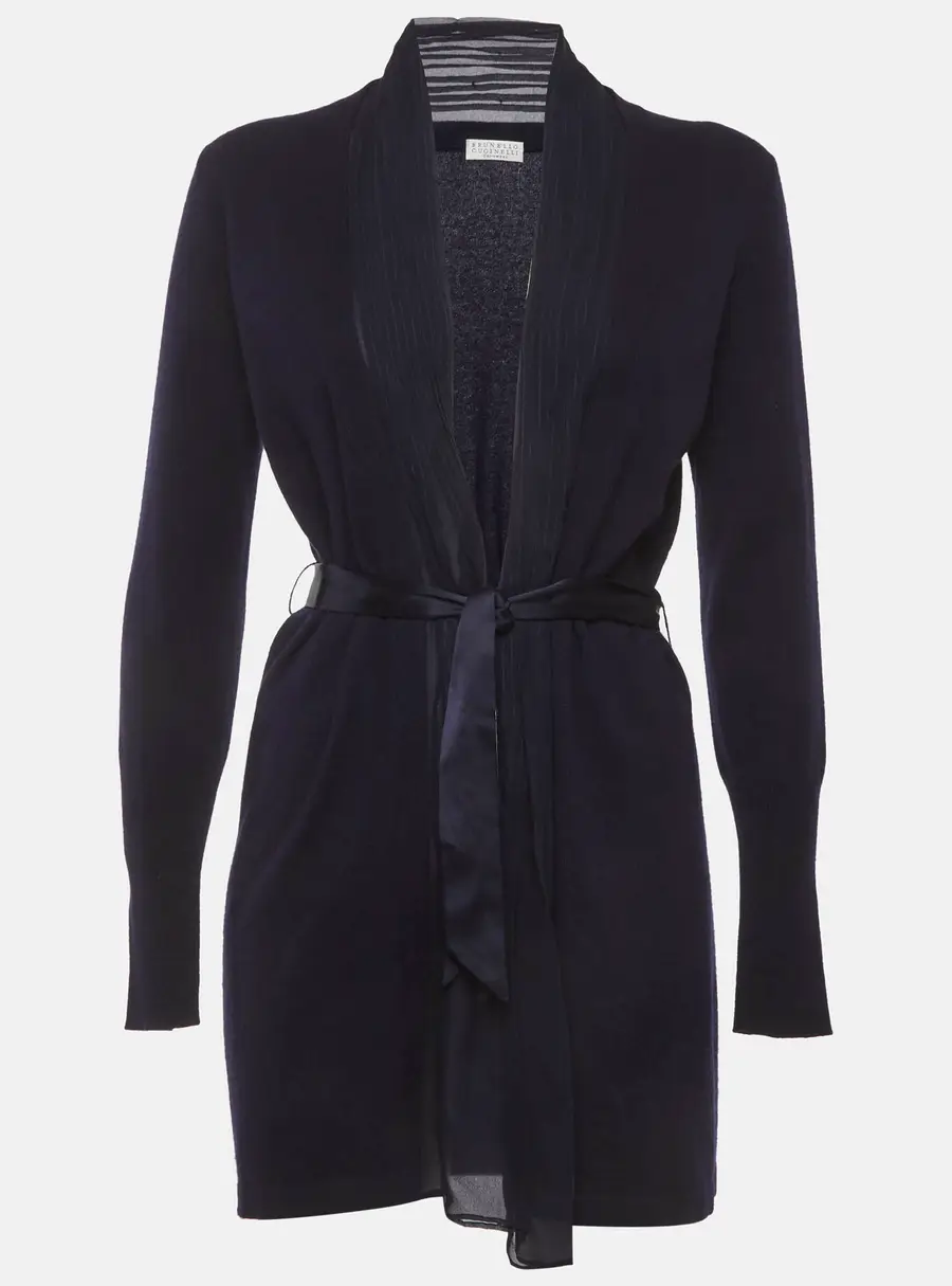 Brunello Cucinelli Navy Blue Knit Belted Cardigan S