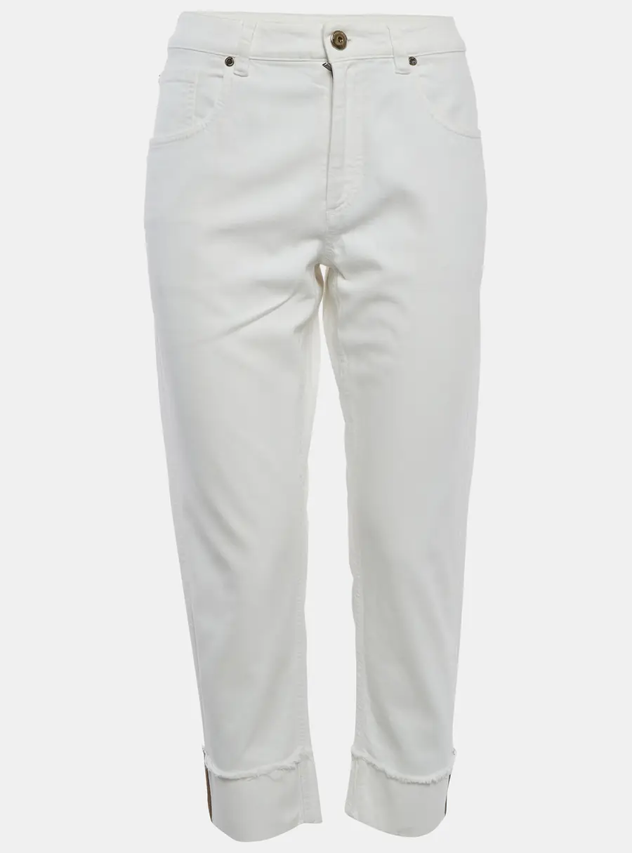 Brunello Cucinelli White Denim Cropped Raw Edge Jeans S/Waist 32"