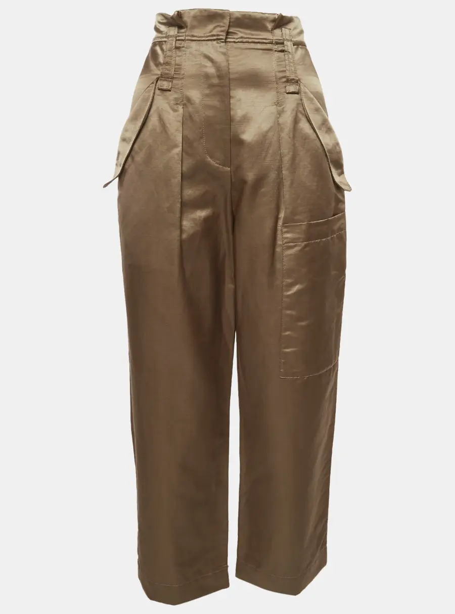 Brunello Cucinelli Gold Satin Cropped Cargo Pants S