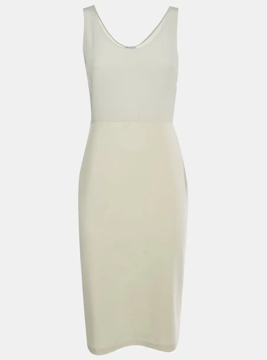 Brunello Cucinelli Cream Jersey and Silk Mini Dress M