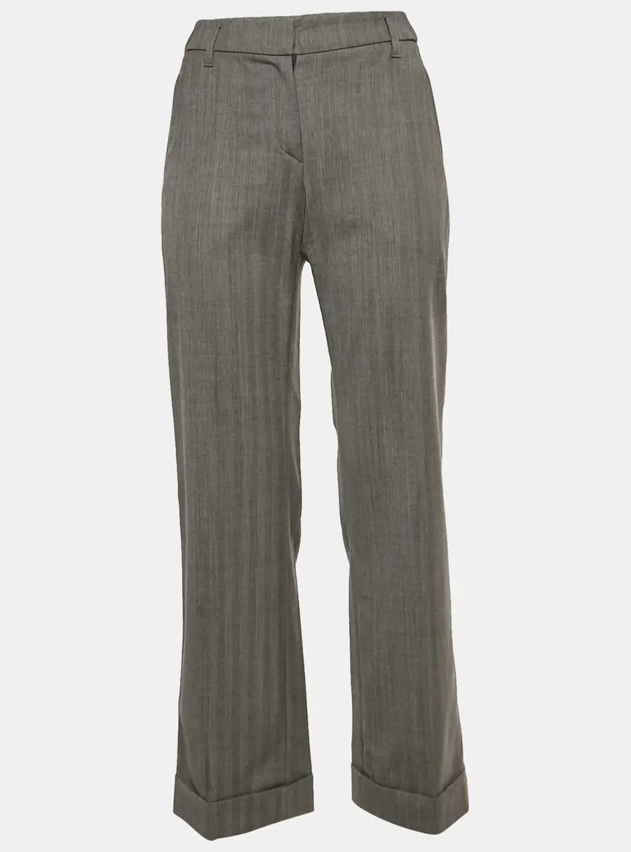 Brunello Cucinelli Grey Herringbone Wool Blend Regular Fit Trousers S