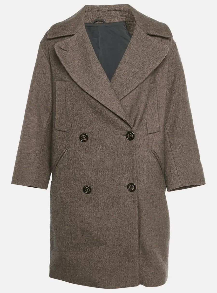 Brunello Cucinelli Brown Wool Blend Double Breasted Coat M
