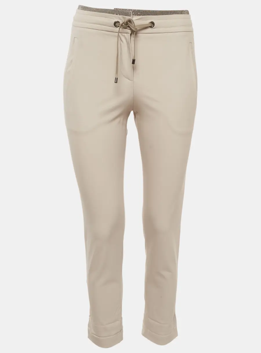 Brunello Cucinelli Beige Monili Embellished Cotton Trousers XS