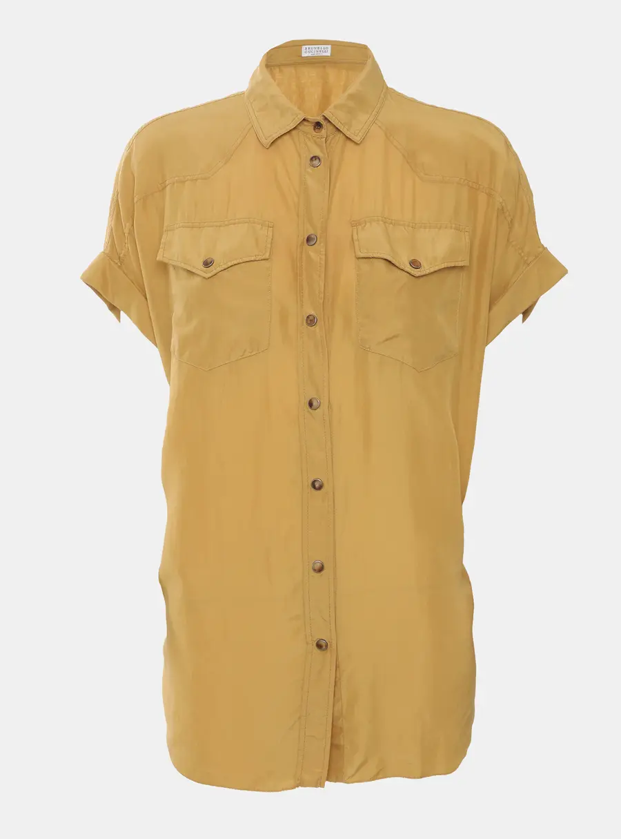Brunello Cucinelli Yellow Silk Short Sleeve Shirt M