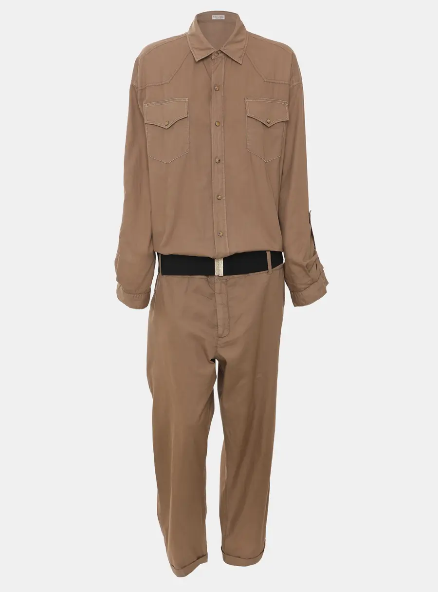 Brunello Cucinelli Khaki Cotton Belted Jumpsuit M