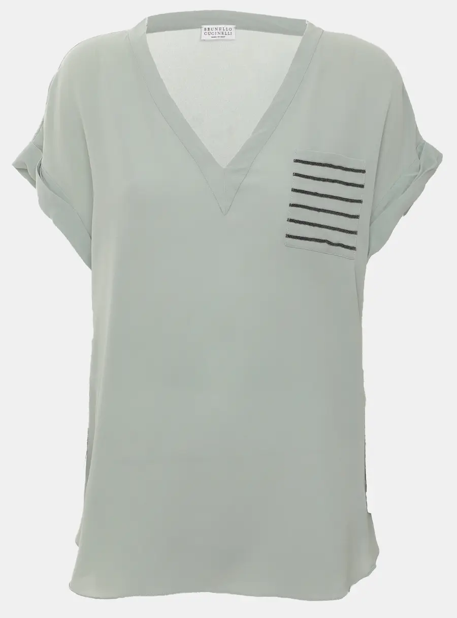 Brunello Cucinelli Green Crepe Tunic Top L