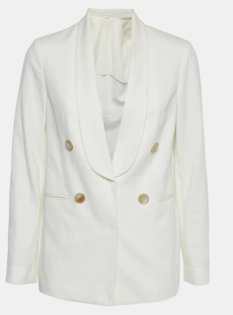 Brunello Cucinelli White Jersey Shawl Lapel Blazer S