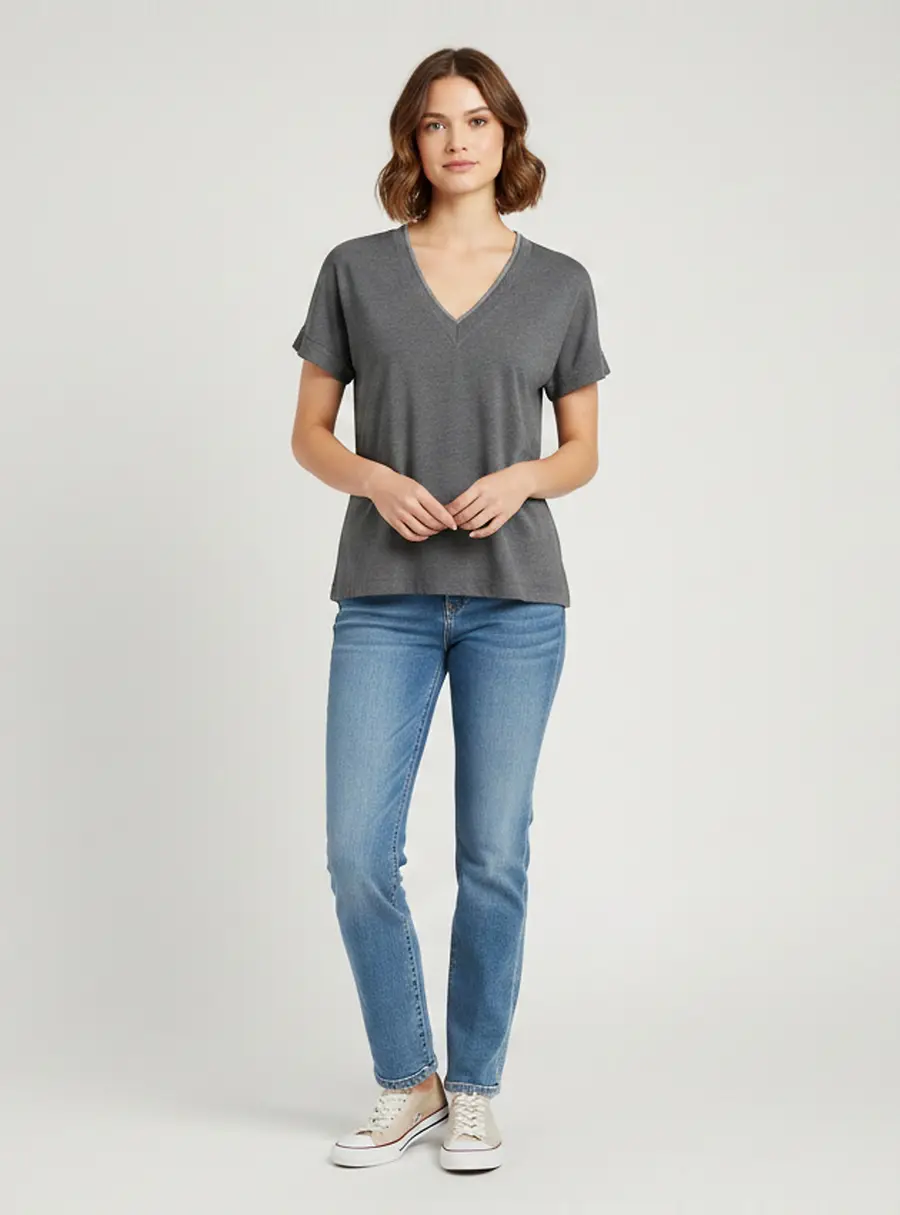 Brunello Cucinelli Grey Jersey Short Sleeve Tunic Top