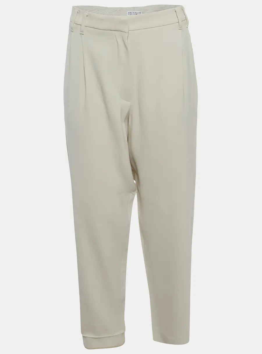Brunello Cucinelli Beige Gabardine Monili Detail Pants L