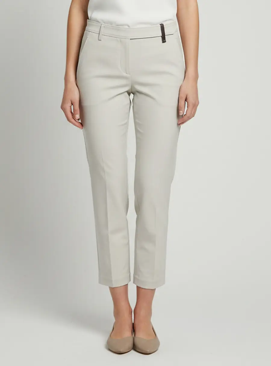 Brunello Cucinelli White Gabardine Monili Embellished Trousers S