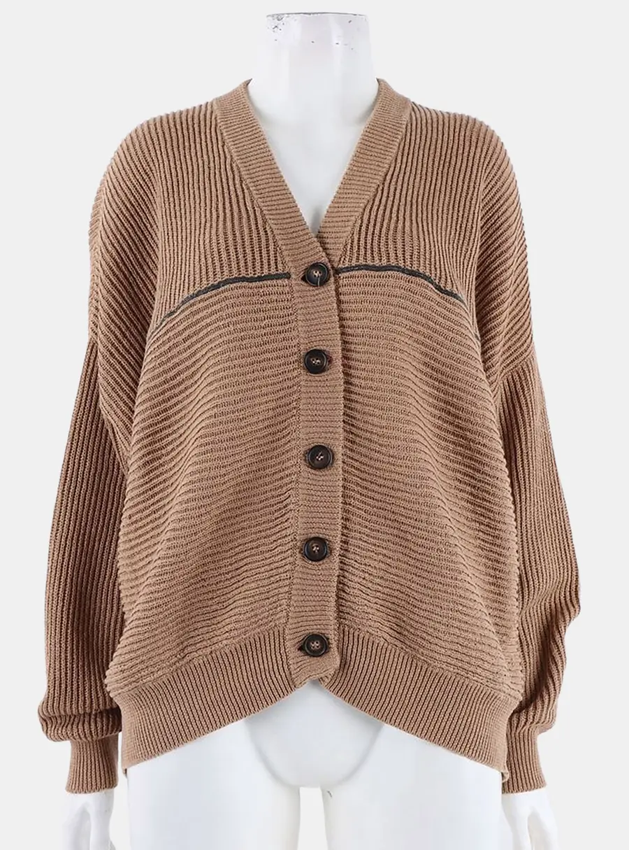 Brunello Cucinelli Knit Brown Cotton Buttoned Up Cardigan Size M