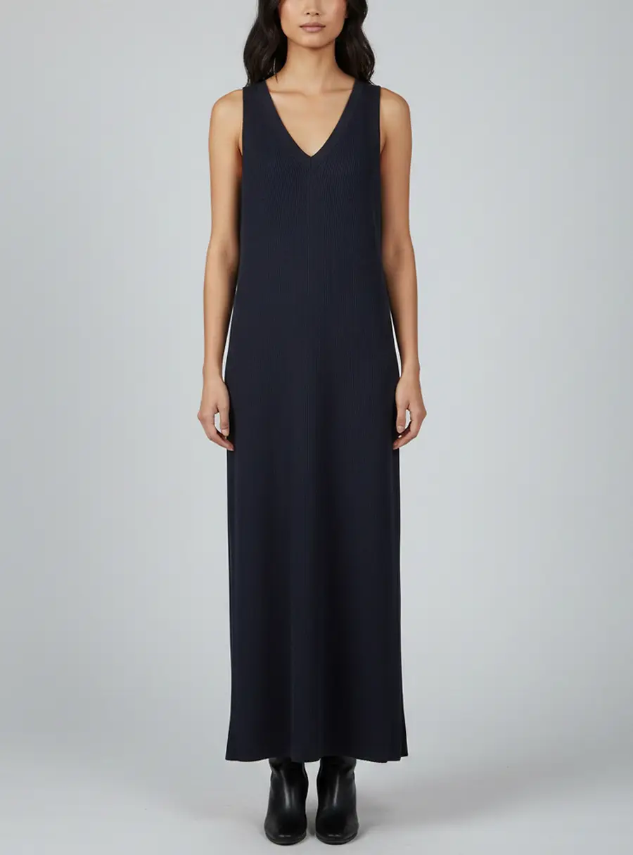 Brunello Cucinelli Navy Blue Rib Knit Sleeveless Maxi Dress XL