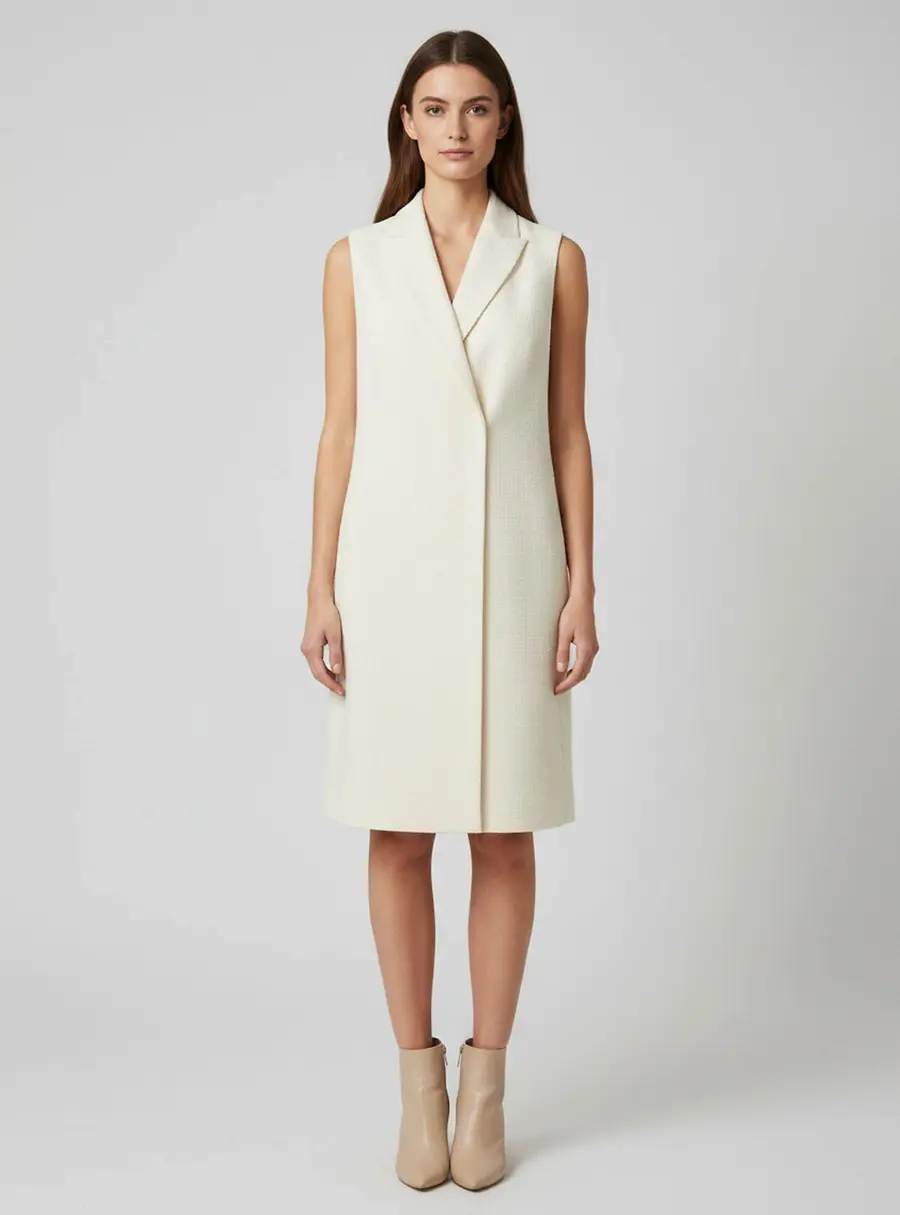 Brunello Cucinelli Cream Cotton Basketweave Long Tailored Vest S