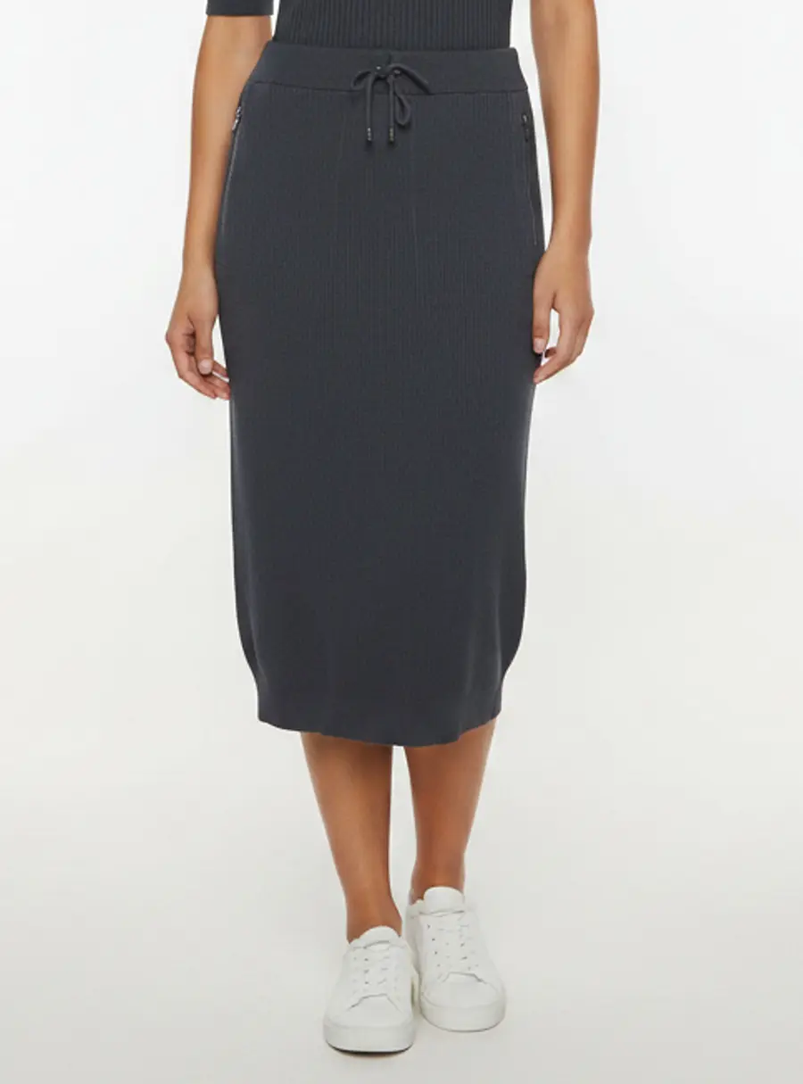 Brunello Cucinelli Navy Blue Rib Knit Midi Skirt S