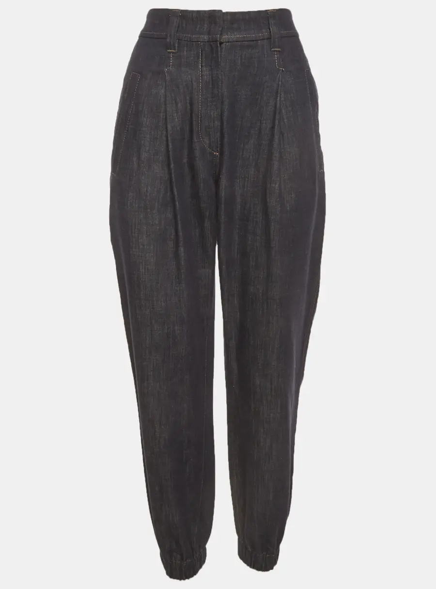 Brunello Cucinelli Blue Denim High Waisted Pleated Joggers S