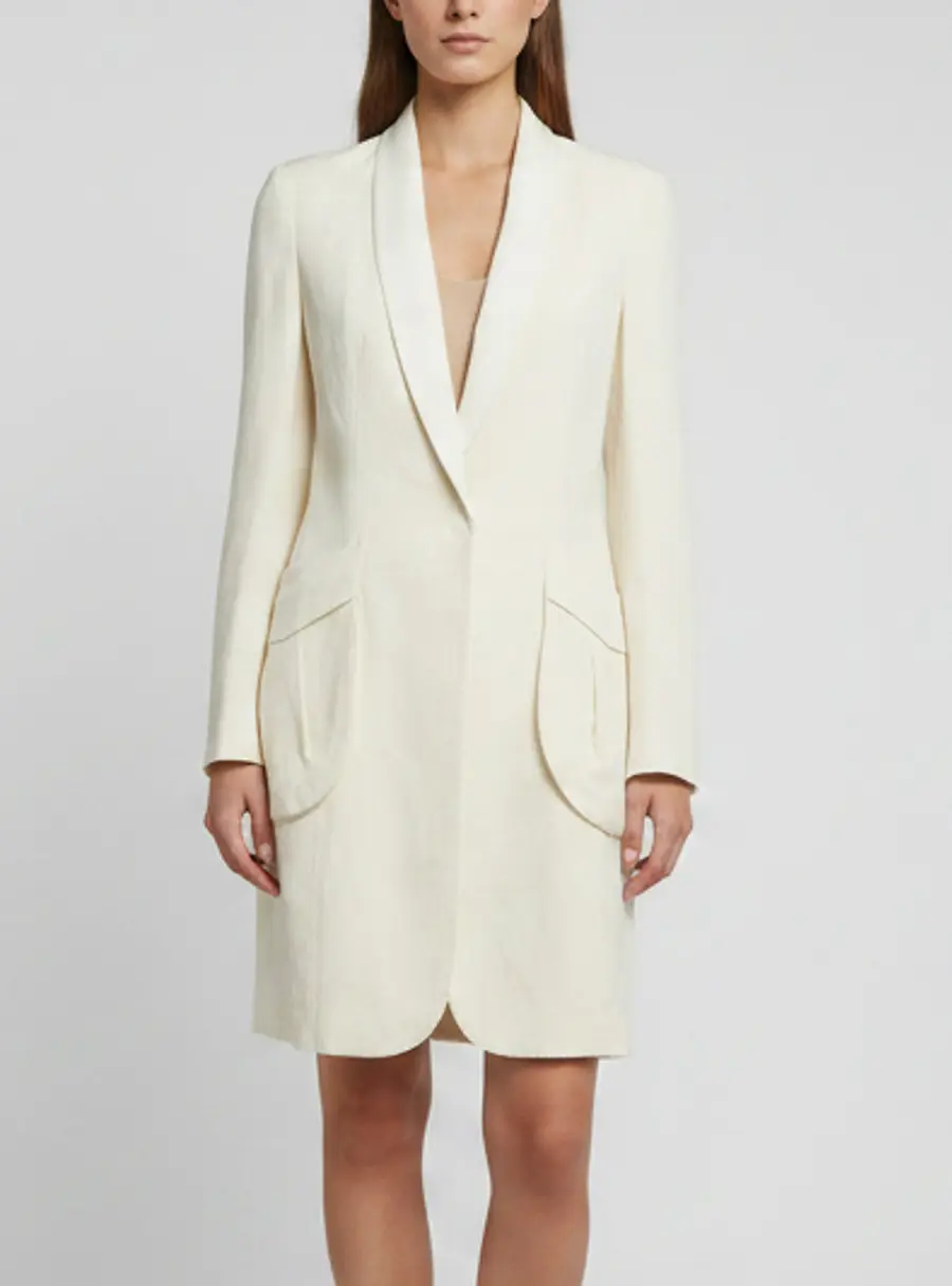 Brunello Cucinelli White Textured Cotton Blend Long Sleeve Coat M
