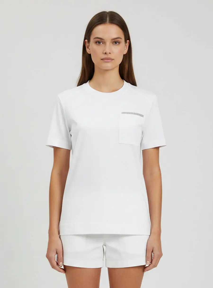 Brunello Cucinelli White Monoli Chain Detail Jersey Crewneck T-Shirt XS