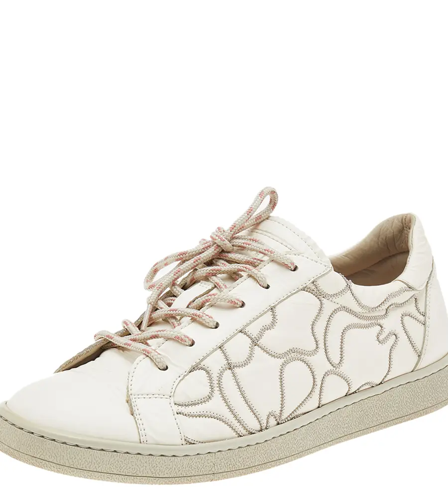 Brunello Cucinelli White Leather Low Top Sneakers Size 38