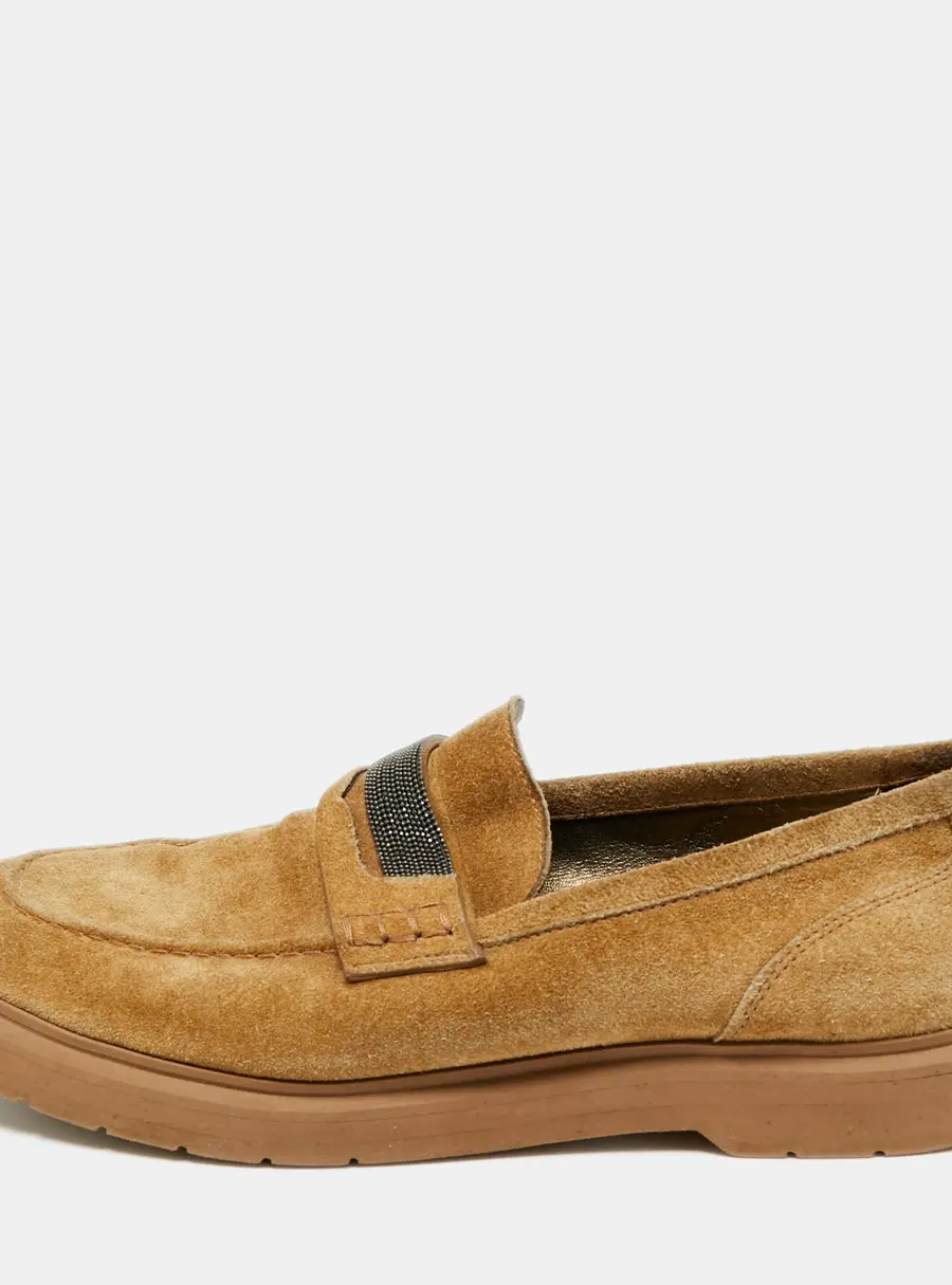 Brunello Cucinelli Brown Suede Monoli Penny Loafers Size 38