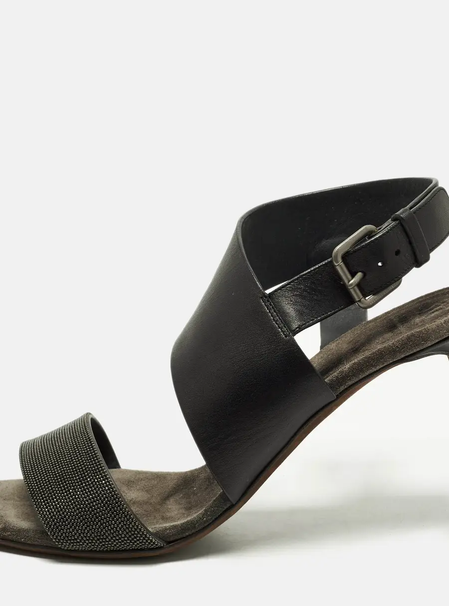 Brunello Cucinelli Size 38.5 Black/Grey Leather and Ankle Strap Sandals
