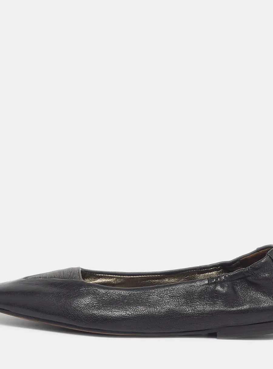 Brunello Cucinelli Size 37 Black Leather Embellishment Ballet Flats