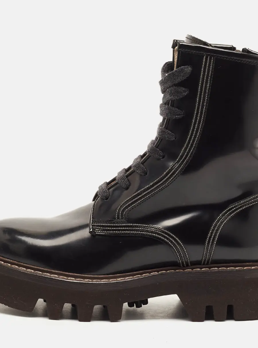 Brunello Cucinelli Size 37 Black Leather Combat Boots
