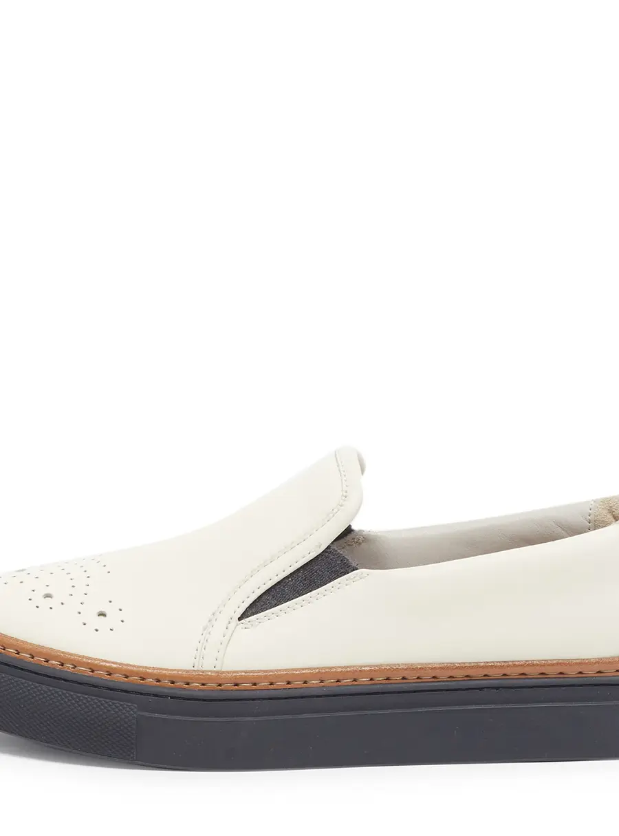 Brunello Cucinelli Size 37 Cream Leather Slip On Sneakers