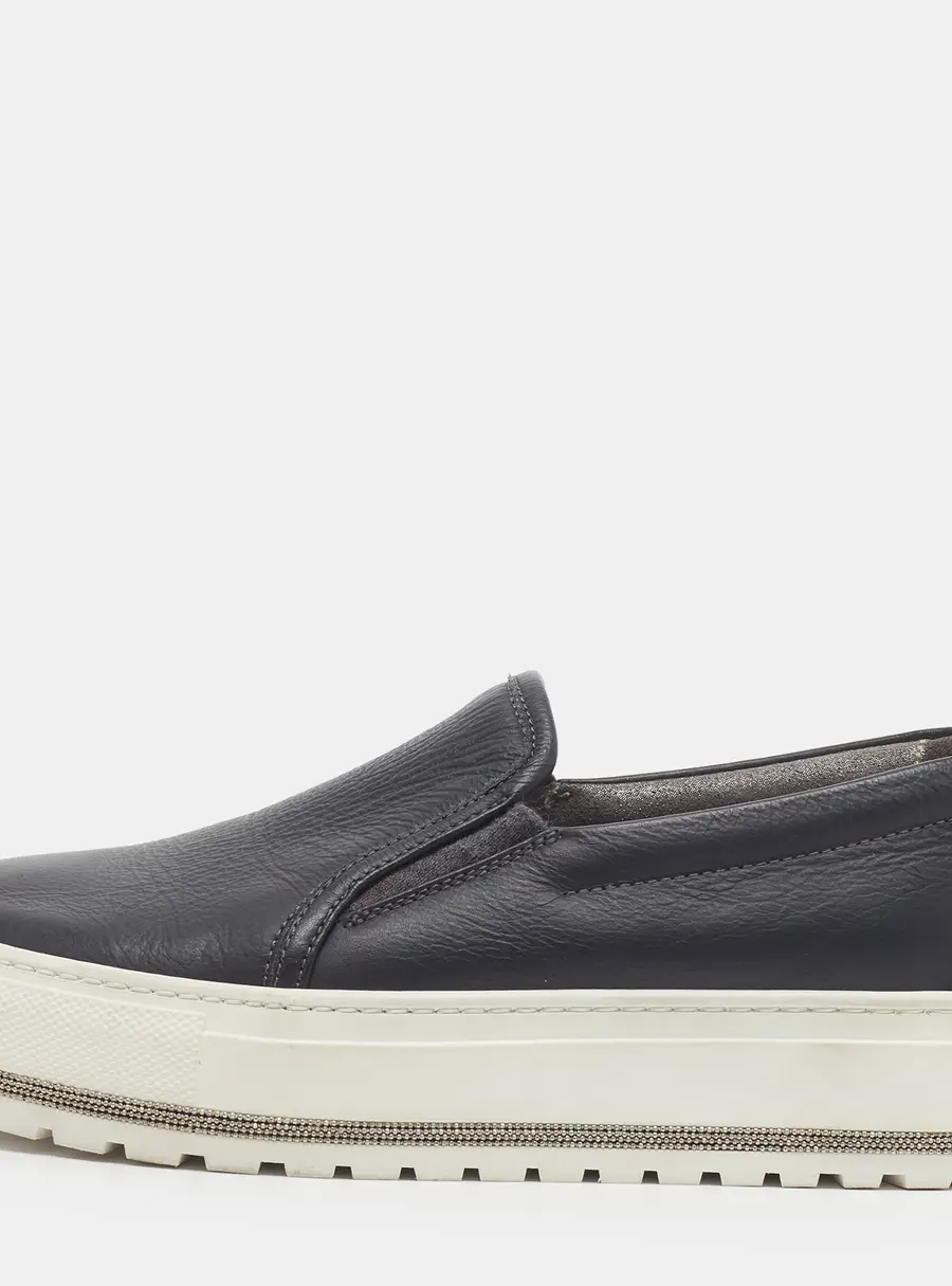 Brunello Cucinelli Size 37 Black Leather Slip On Sneakers