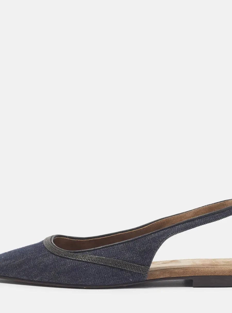 Brunello Cucinelli Size 40 Blue Denim Slingback Flats