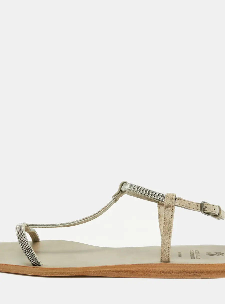 Brunello Cucinelli Size 39 Grey Suede Thong Ankle Strap Sandals