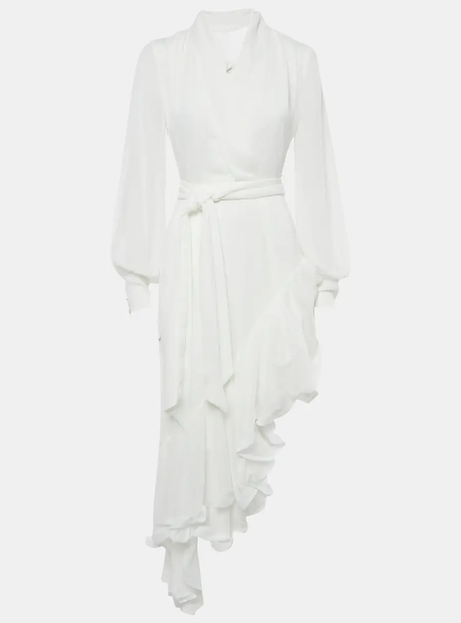 Elliatt White Chiffon Ruffled Asymmetric Genevieve Dress XS