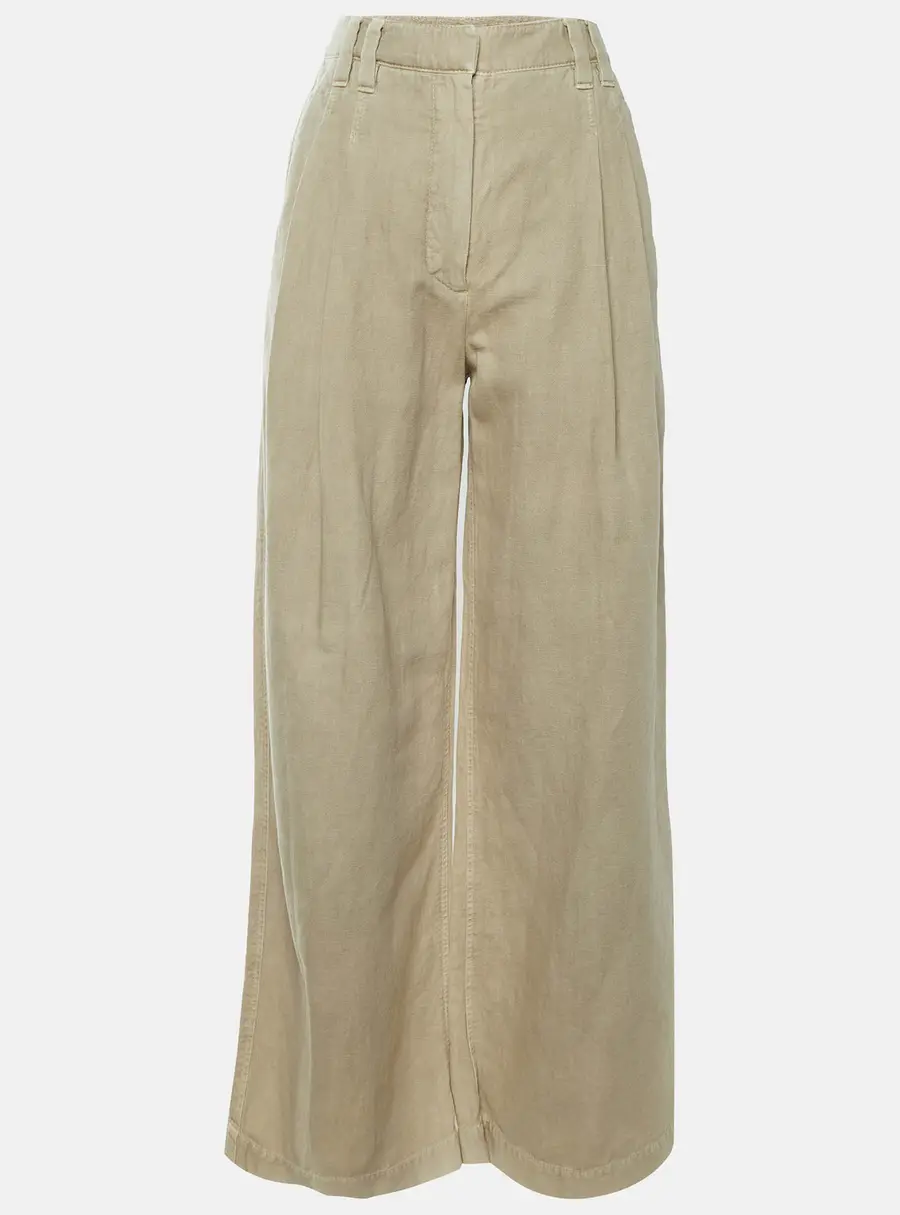 Brunello Cucinelli Beige Faded Denim Pleated Wide Leg Pants XS