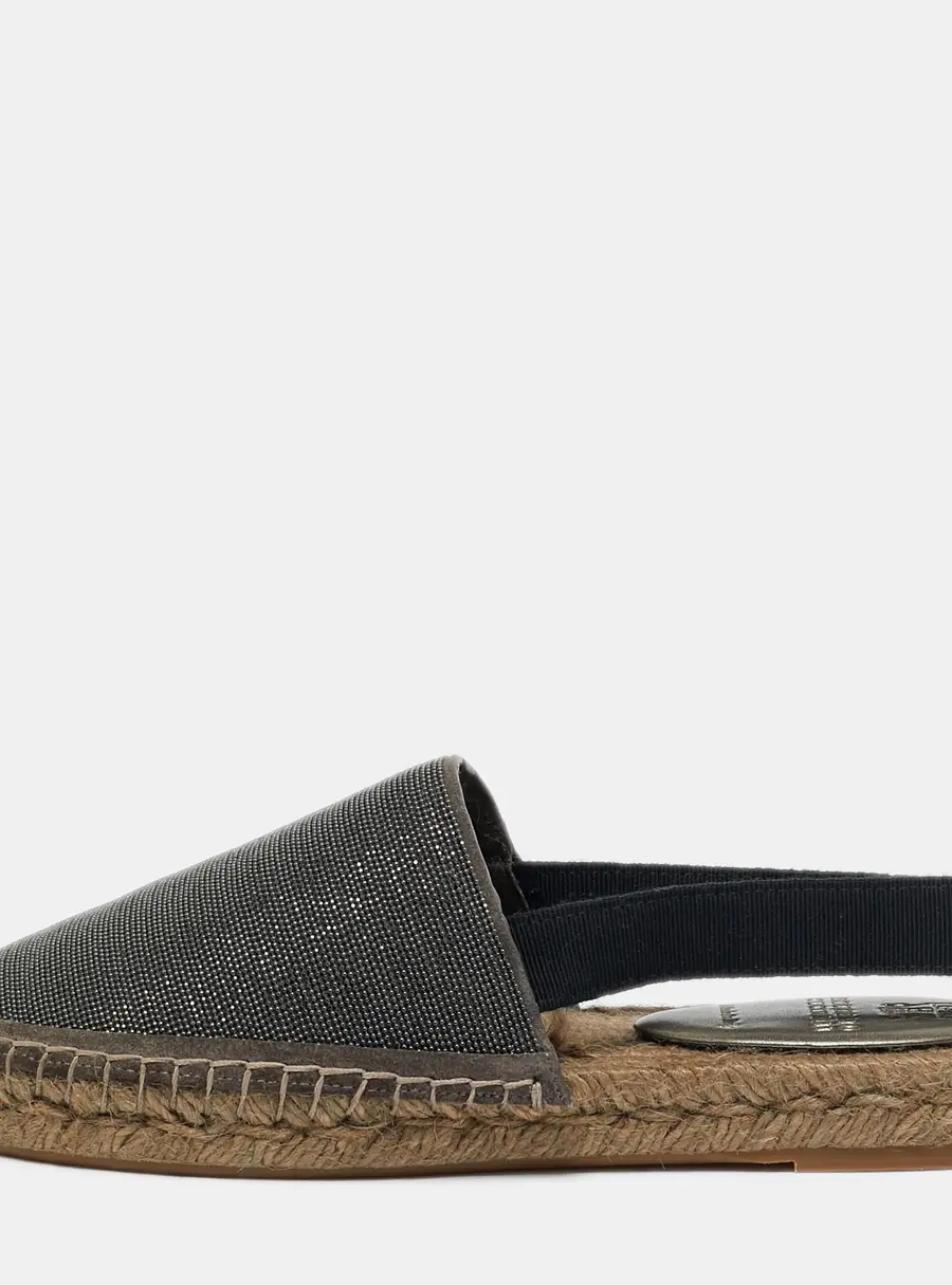 Brunello Cucinelli Grey Metal and Suede Espadrille Slingback Flats Size 36