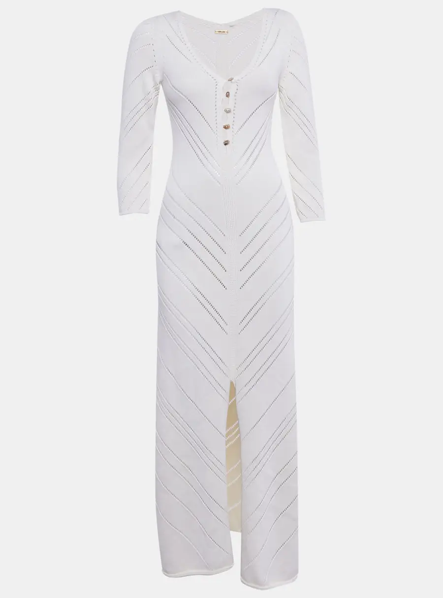 Cult Gaia Cream Patterned Knit Cotton Maxi Dress S