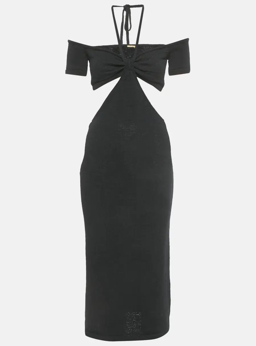 Cult Gaia Black Cotton Knit Cut-Out Midi Dress S
