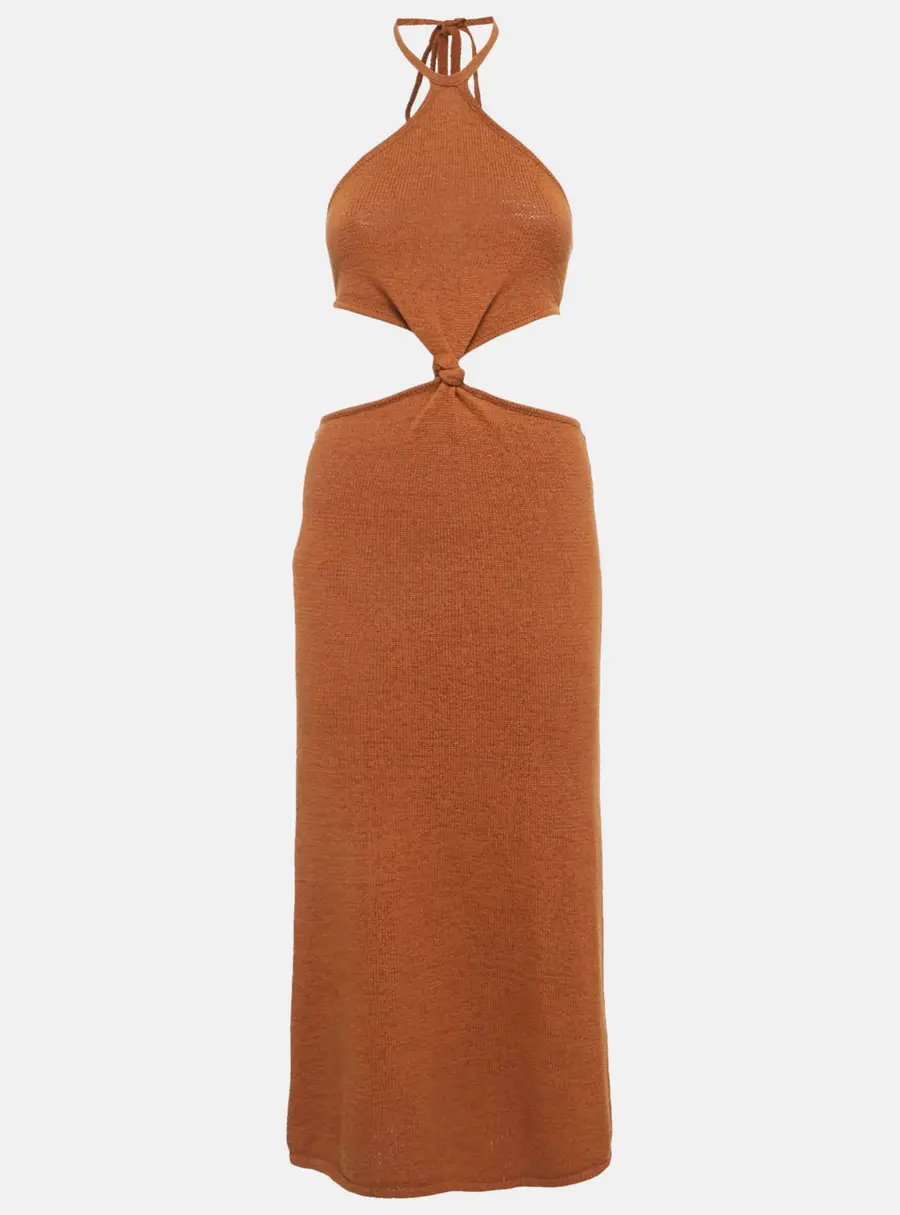 Cult Gaia Brown Knit Cut-Out Waist Halter Neck Maxi Dress S