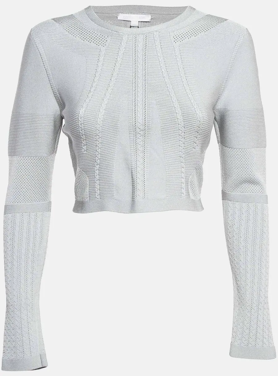 Cushnie et Ochs Grey Stretch Knit Long Sleeve Crop Top M