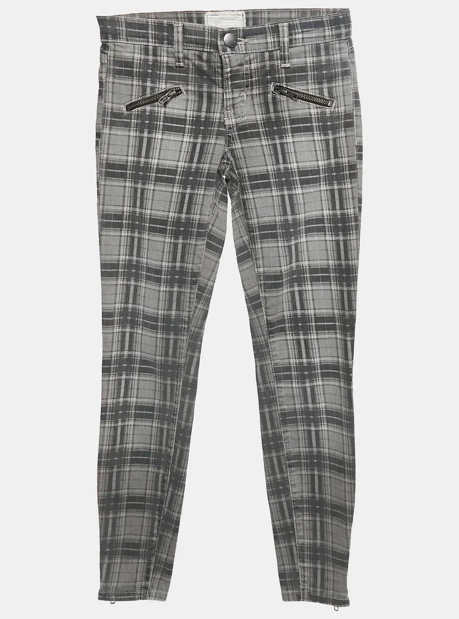 Current Elliot Grey Plaid Cotton Soho Zip Stiletto Pants S Waist 24"