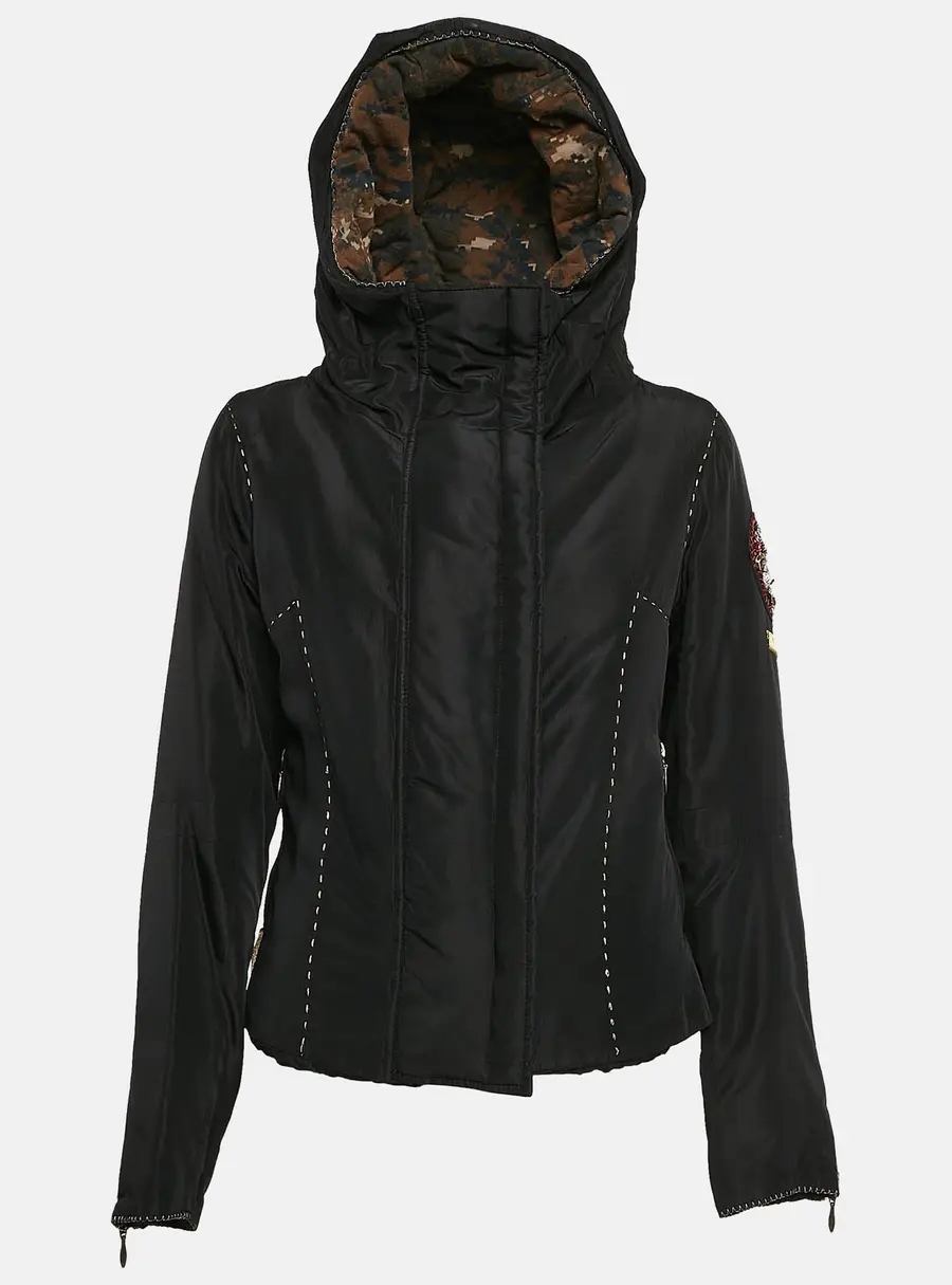 Calvin Klein Black Embellished Crepe Puffer Jacket M