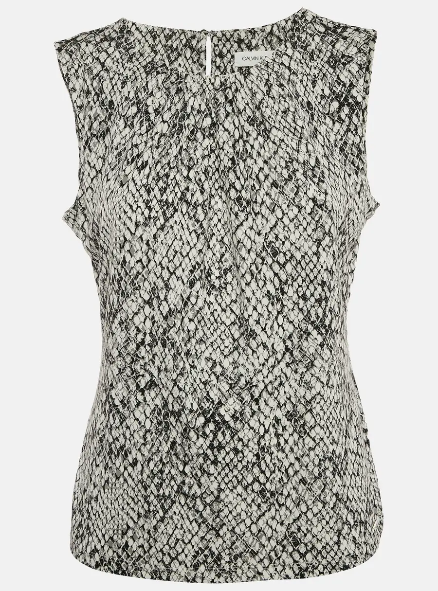 Calvin Klein Black/White Snakeskin Print Jersey Sleeveless Top M
