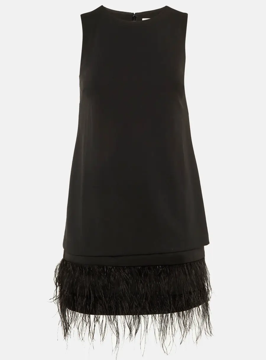 Calvin Klein Black Crepe Feather Trim Sheath Dress S