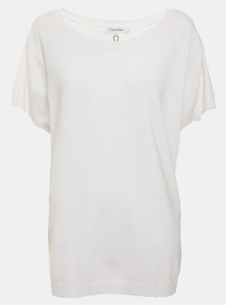 Calvin Klein White Jersey Haft Sleeve Top XL
