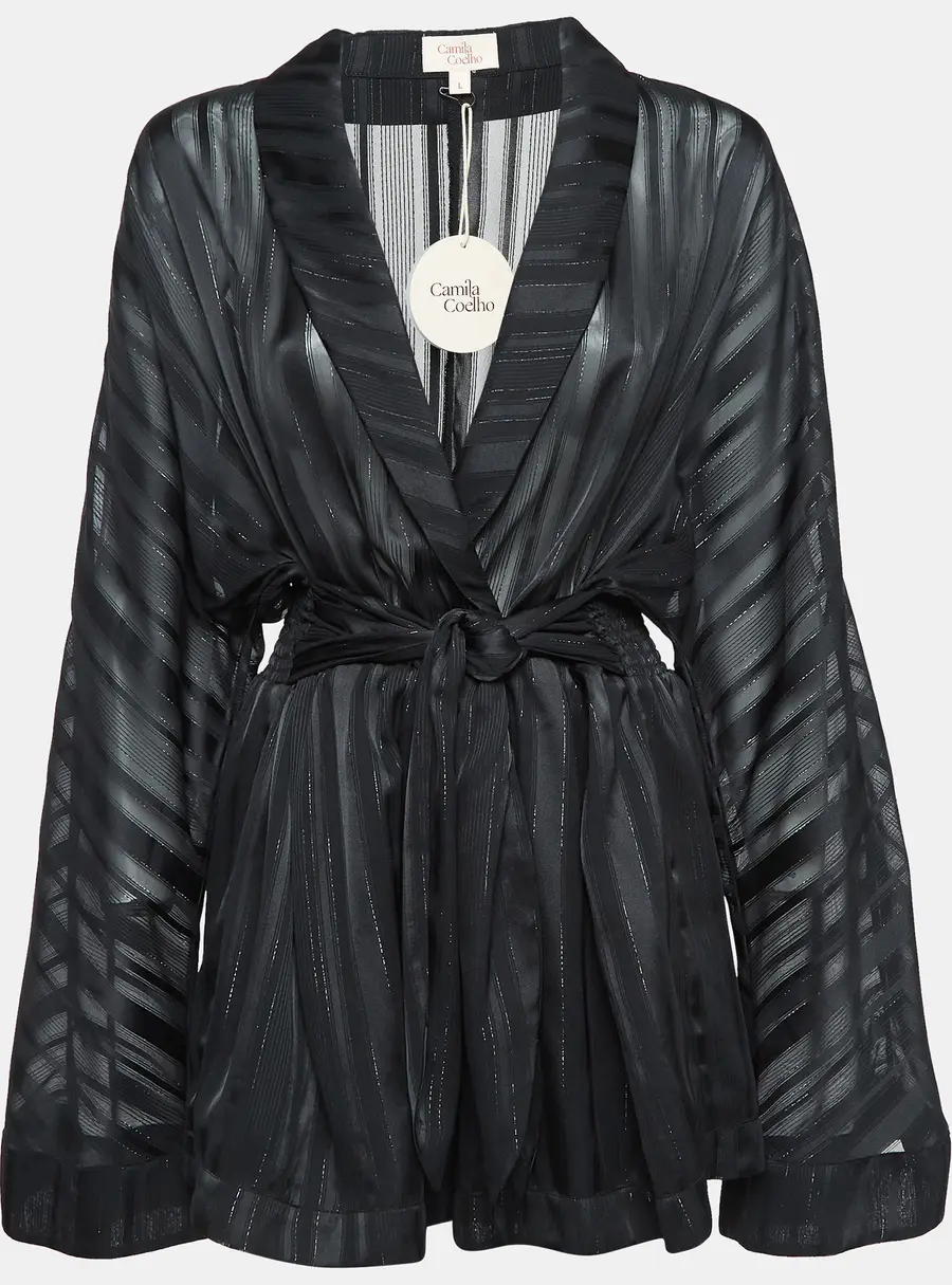 Camila Coelho Black Stripe Lurex Satin Amelia Playsuit L
