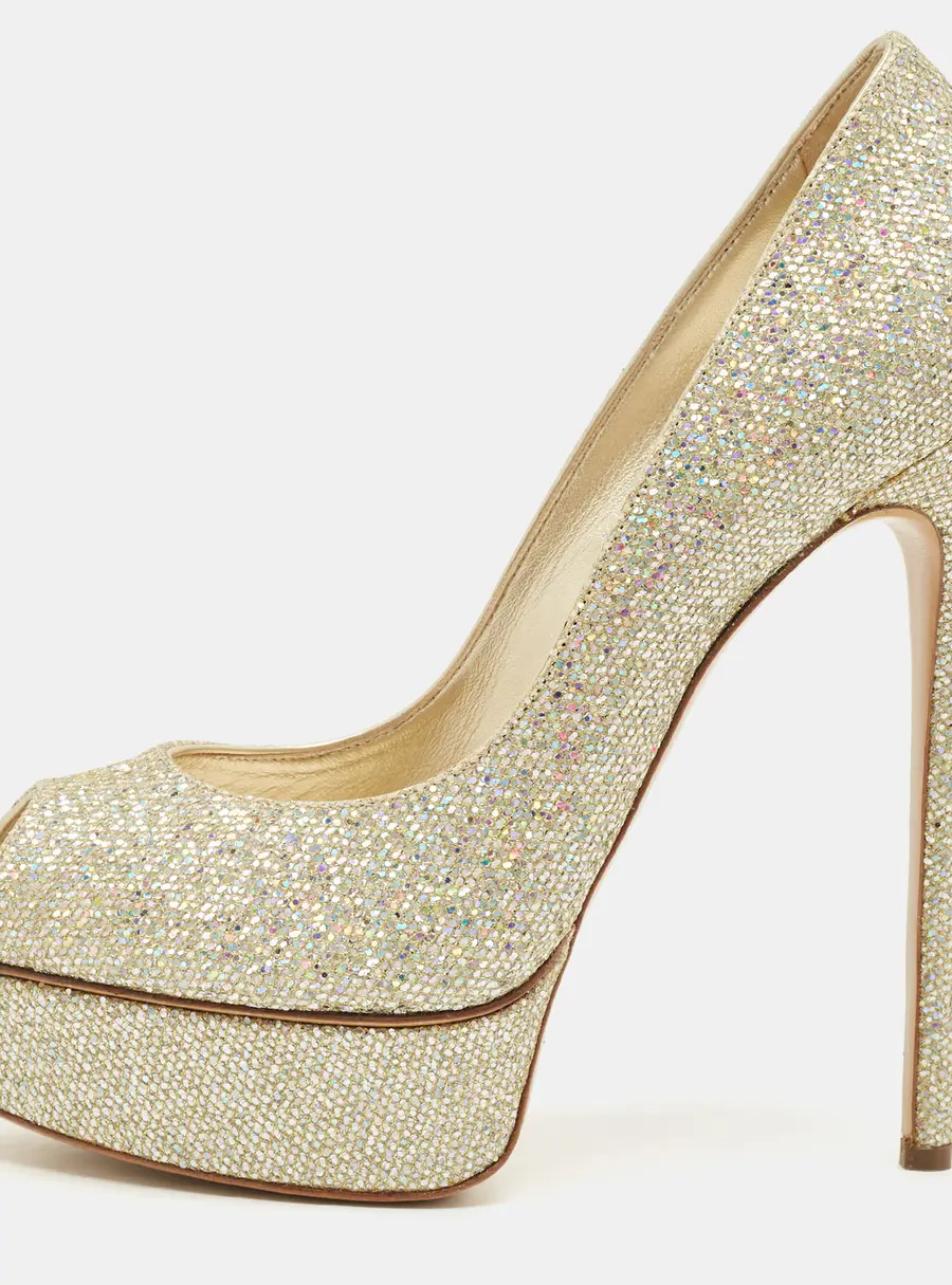 Casadei Gold Glitter Daisy Platform Pumps Size 40