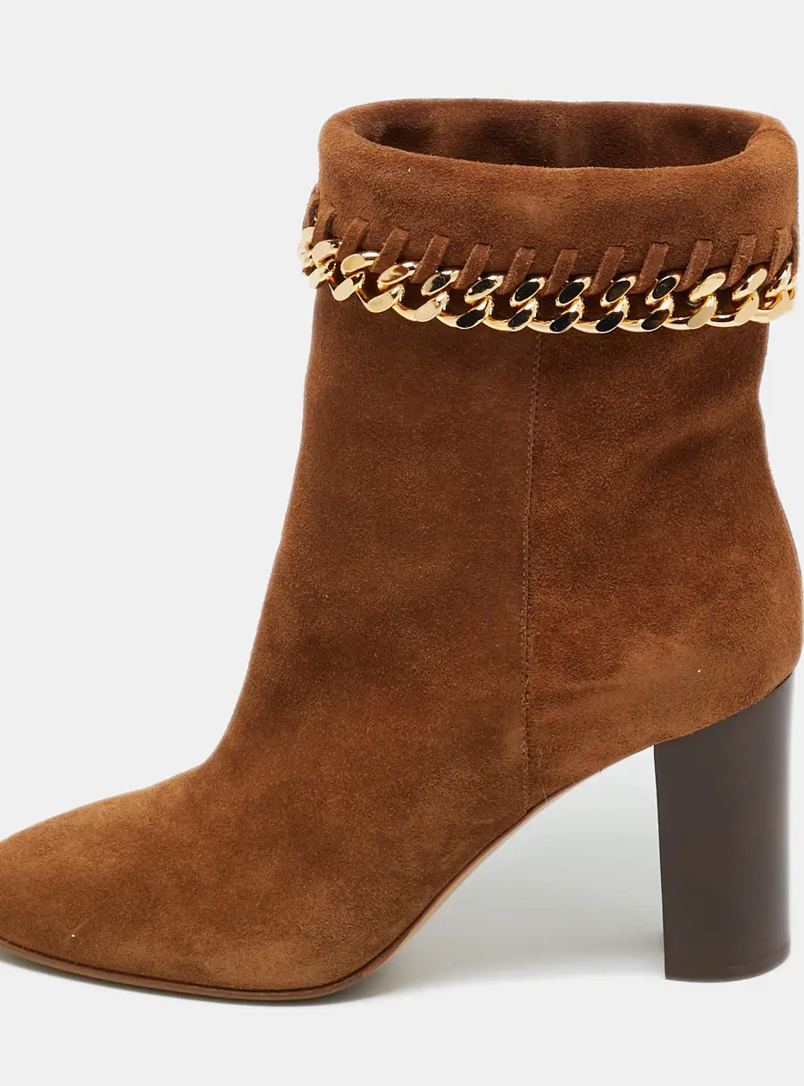 Casadei Brown Suede Chain Embellished Ankle Boots Size 39