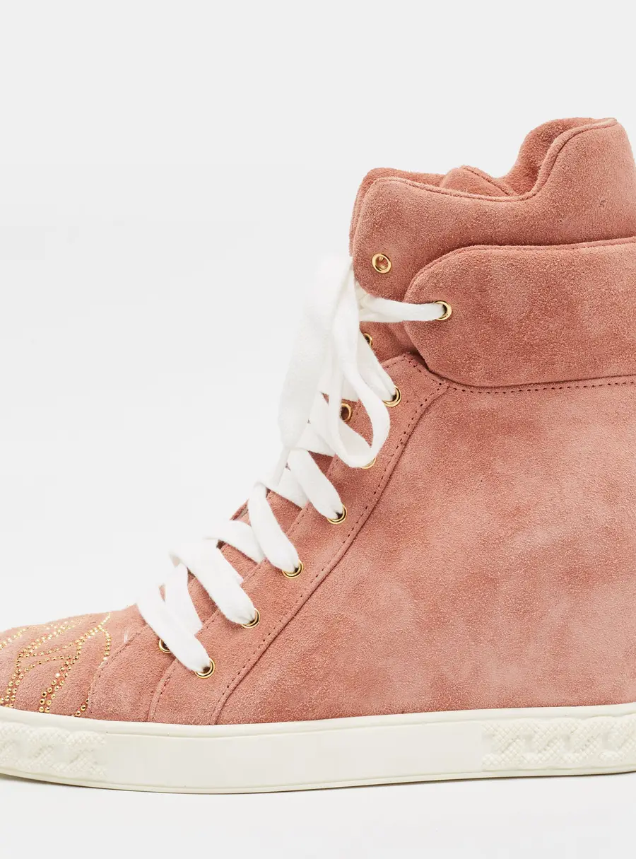 Casadei Size 39 Pink Suede Embellish Wedge Sneakers