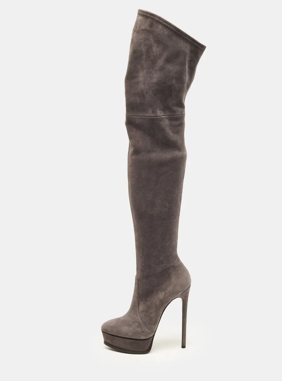 Casadei Size 38.5 Grey Suede Knee Length Boots