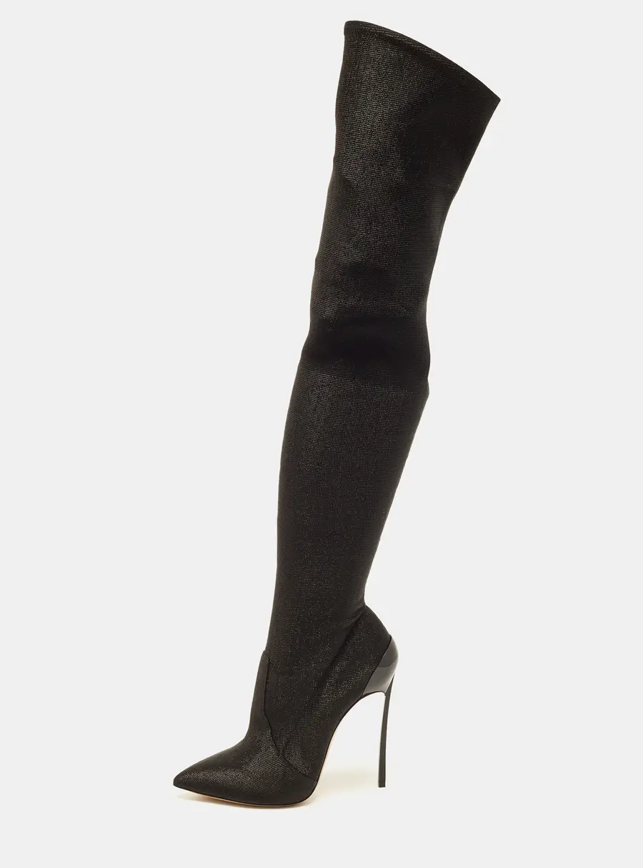 Casadei Blade Size 39 Black Stretch Fabric Knee Length Boots