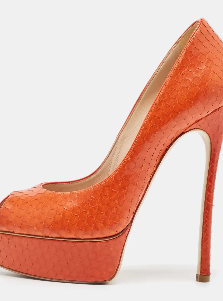 Casadei Orange Python Leather Peep Toe Pumps Size 38